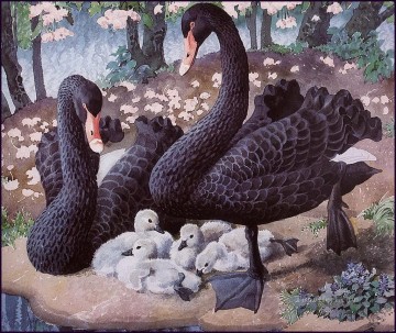 Aves de la familia del cisne negro Pinturas al óleo